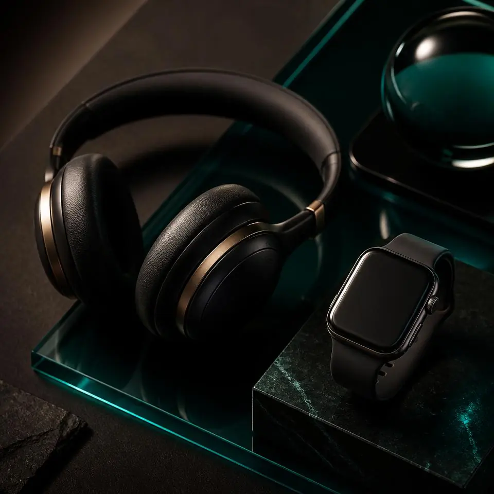 Headphone premium com detalhes em verde-petróleo